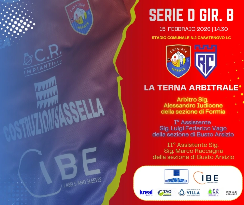 La terna per la 24ª giornata. Domenica si gioca a Casatenovo!